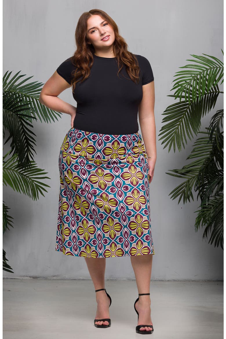 Geo Print Elastic Waist Midi Skirt, Alternate, color, YELLOW MULTI