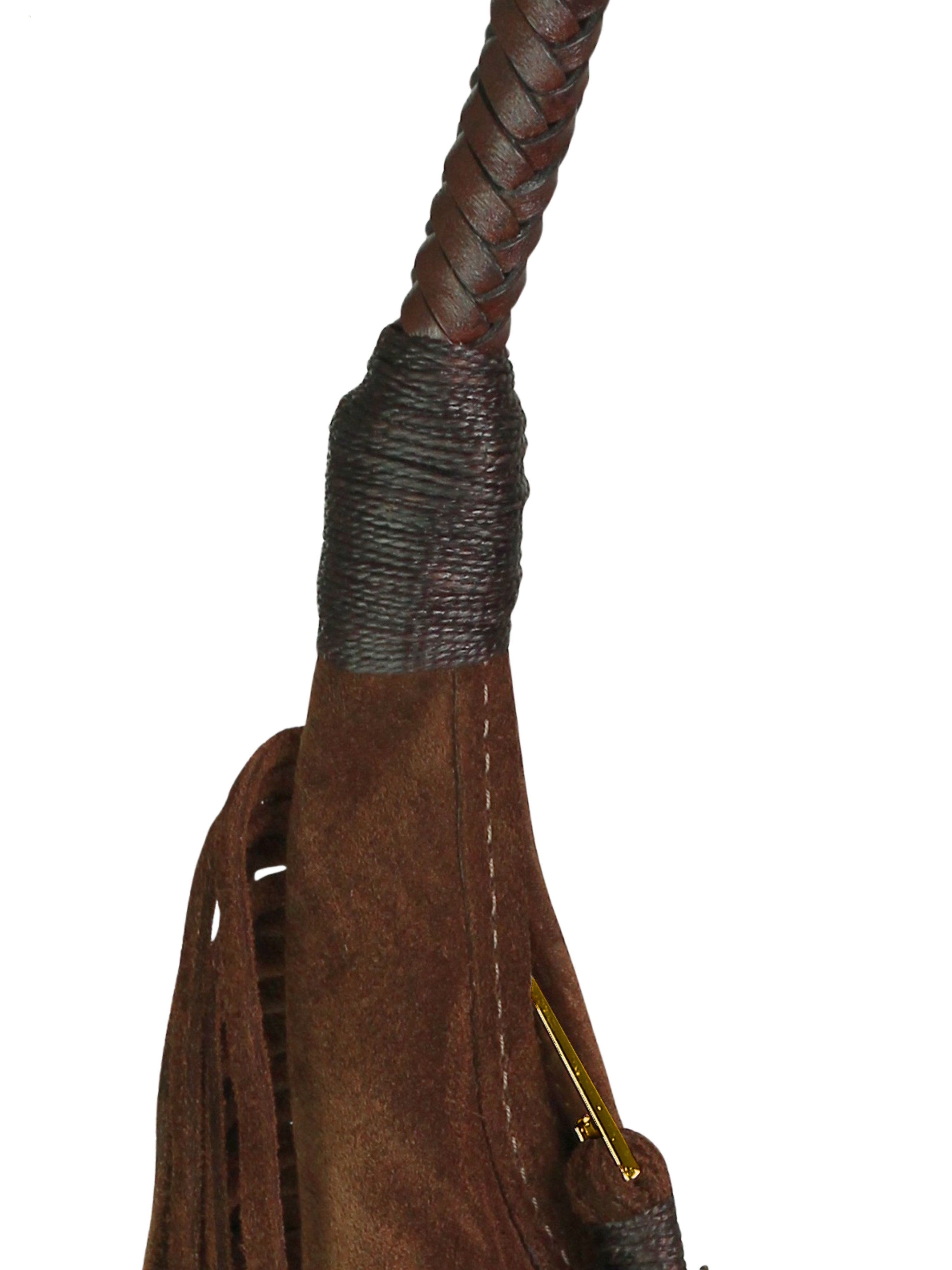 Carlos Falchi Fringe Suede Hobo Bag, Alternate, color, Cocoa