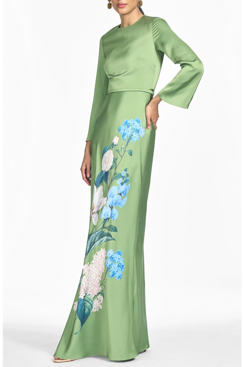 Alex Floral Long Sleeve Satin Crepe Gown, Alternate, color, CYPRESS SWEET PEA