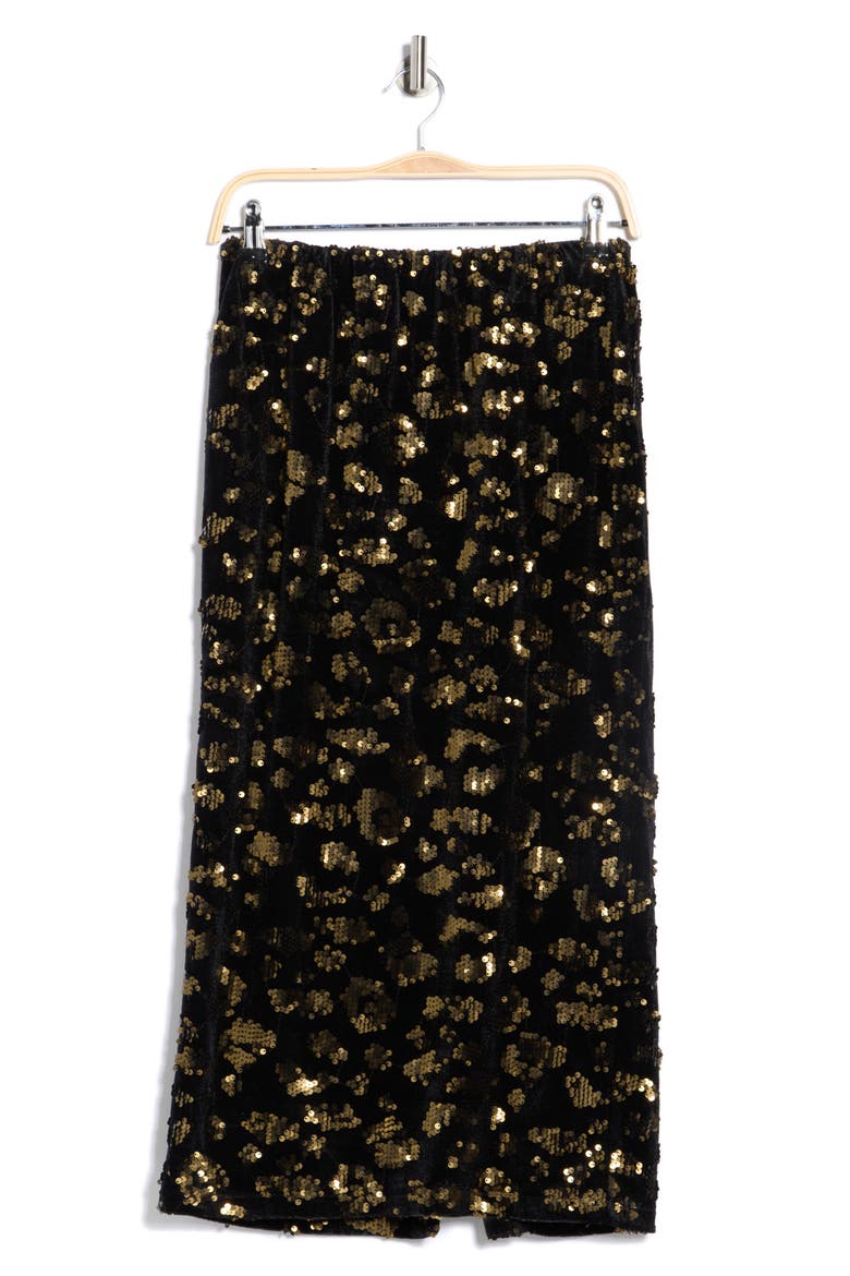 Sequin Pull-On Midi Skirt, Alternate, color, BLACK/ GOLD SEQUINS