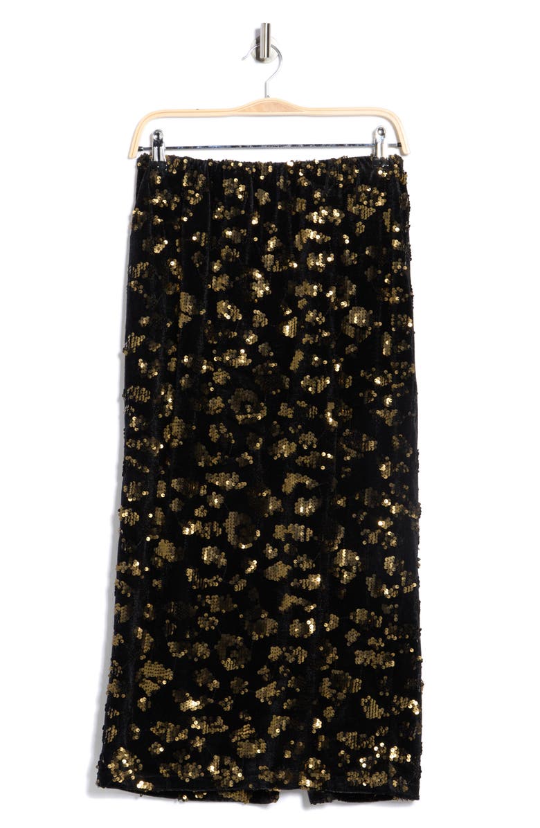T Tahari Sequin Pull-On Midi Skirt, Alternate, color, Black/ Gold Sequins