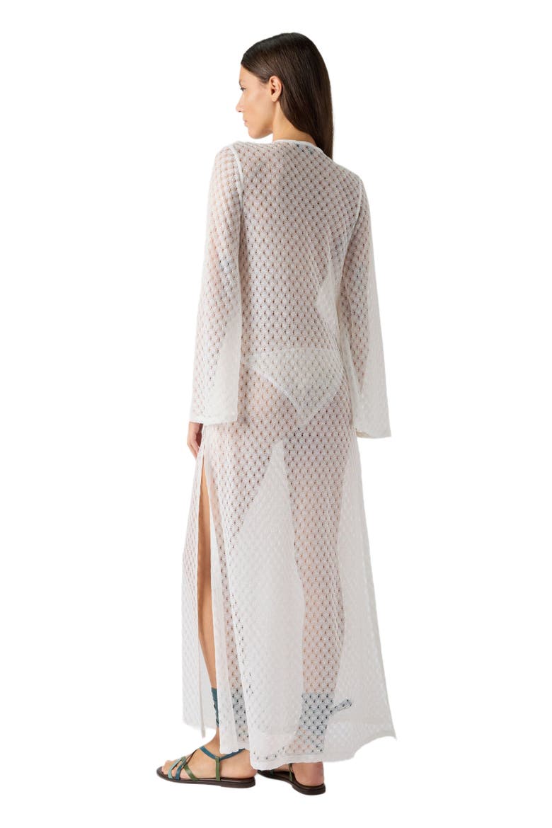 Long Cover-up Dress In Lamé Viscose With Raschel Workmanship, Alternate, color, White