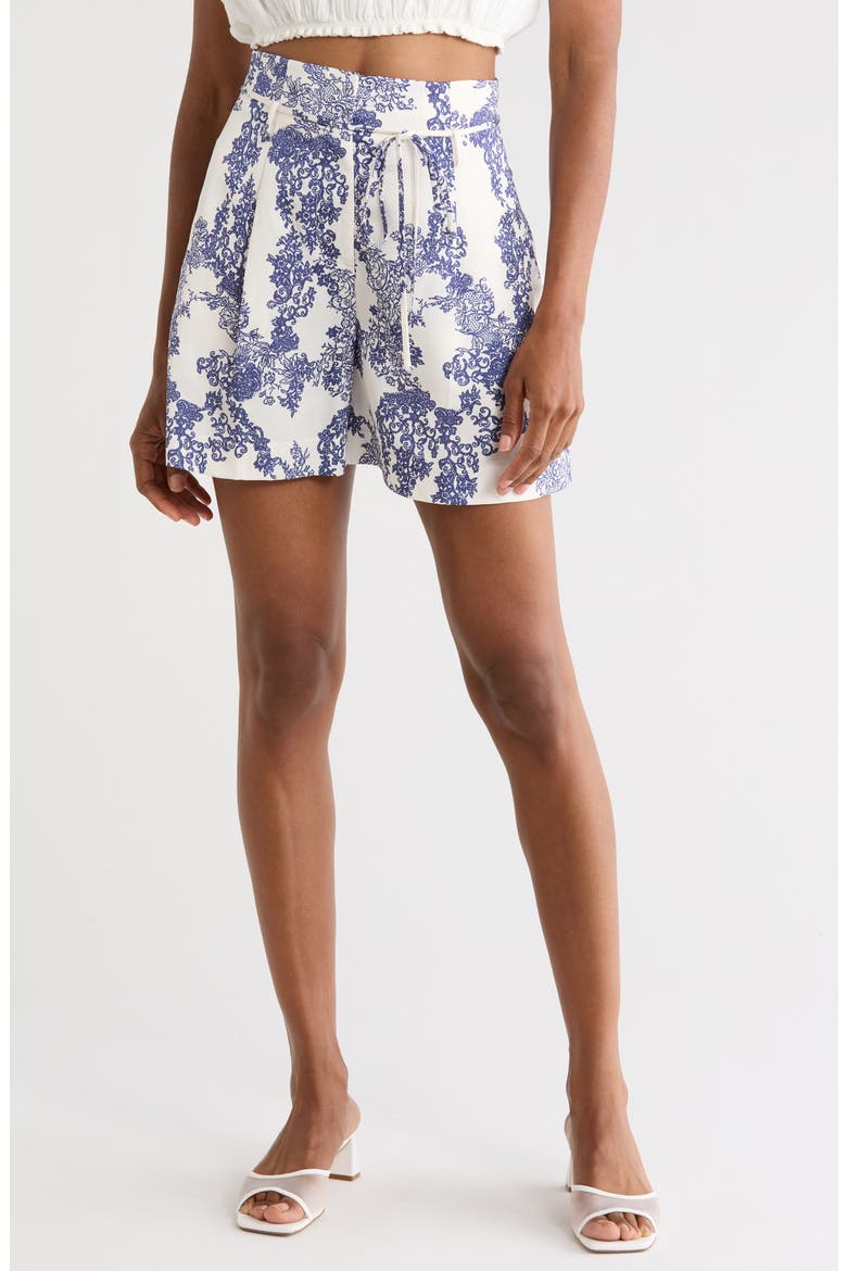 Lena Shine Paperbag Shorts, Main, color, IVORY TOILE COMBO