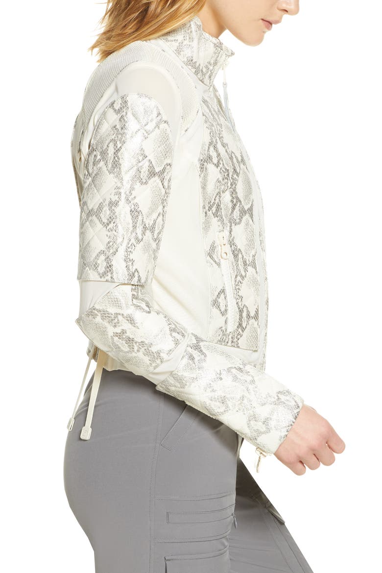 Snakeskin Print Quilted Leather & Mesh Moto Jacket, Alternate, color, SNAKE