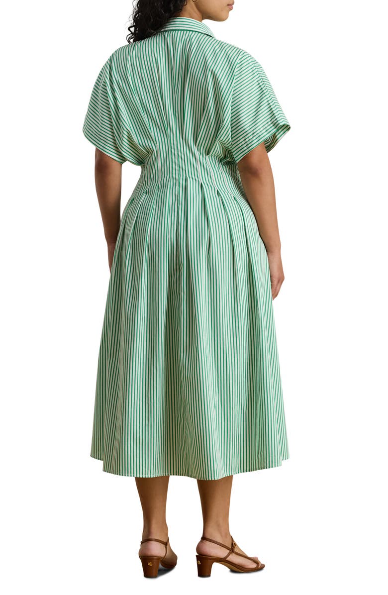 Lauren Ralph Lauren Stripe Gathered Waist Cotton Shirtdress, Alternate, color, Green/ White Multi