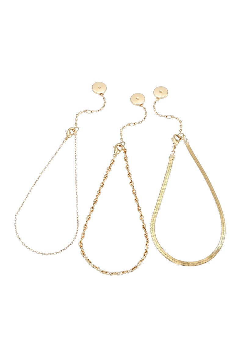 Set of 3 Goldtone Crystal Chain Anklets, Main, color, GOLDTONE