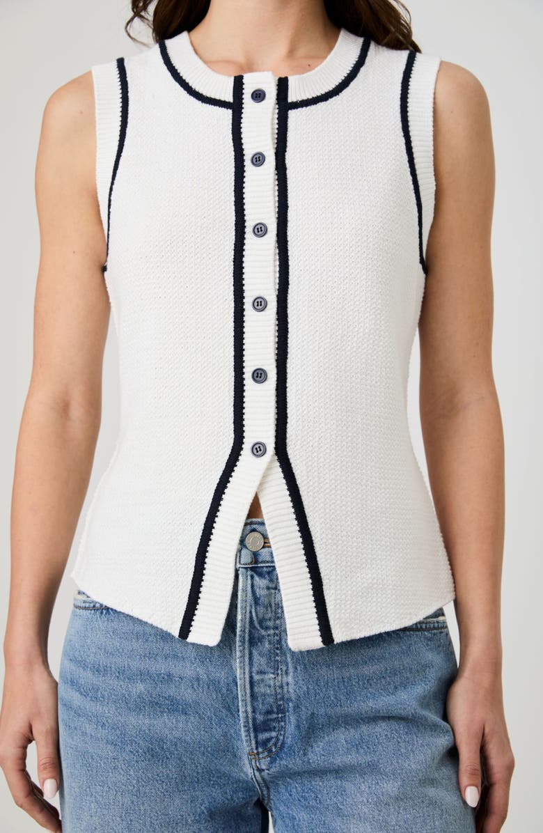 French Connection Contrast Piped Sweater Vest, Alternate, color, Cream Body/ Navy Piping