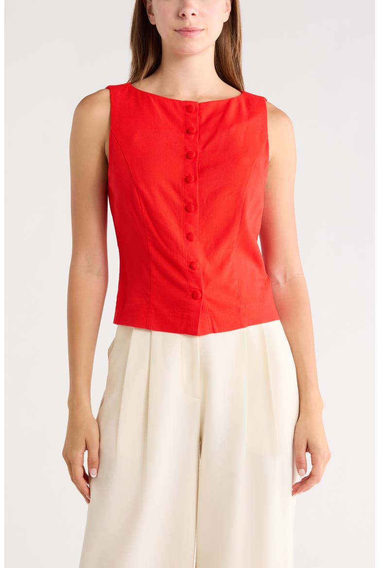 Linen Blend Vest Top, Main, color, RED