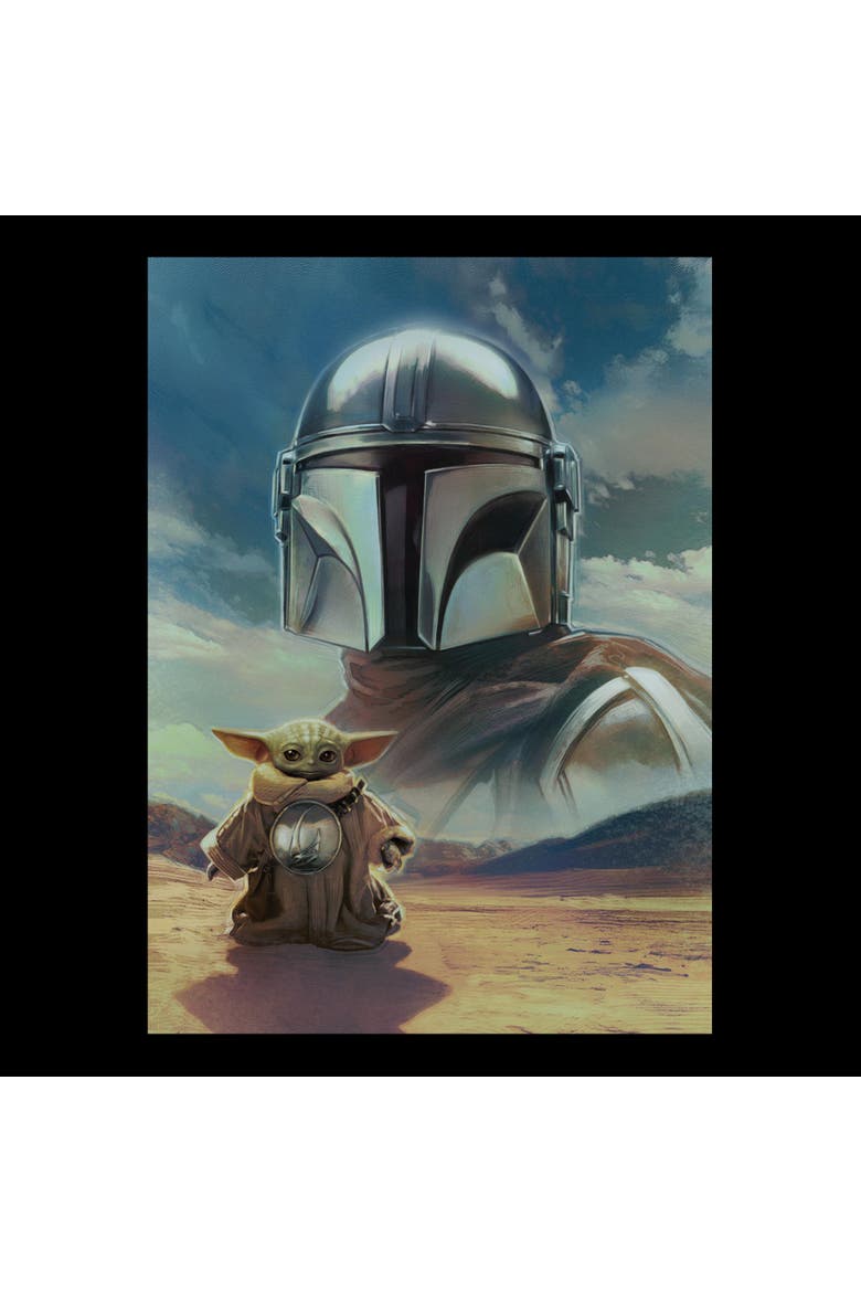 Mens Star Wars The Mandalorian and Grogu Din Djarin and The Child Desert Poster T Shirt, Alternate, color, Black