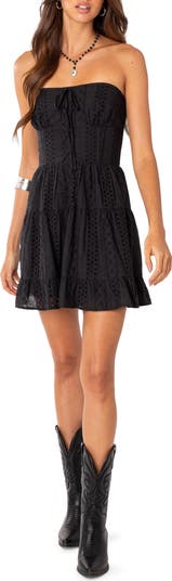 Liora Strapless Embroidered Eyelet Cotton Minidress
