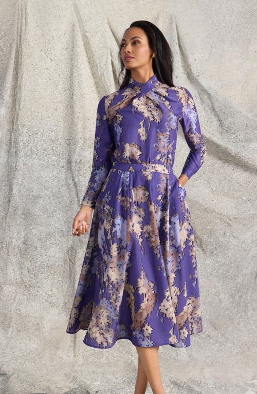Misook Floral Crepe De Chine Blouse In Purple