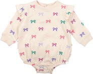 RuffleButts Heather Oatmeal Ribbon Cotton Bodysuit