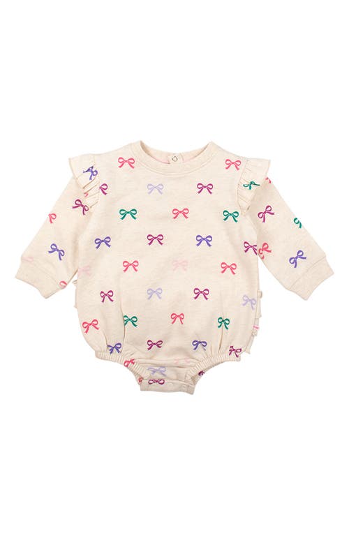 Rufflebutts Heather Oatmeal Ribbon Cotton Bodysuit In White