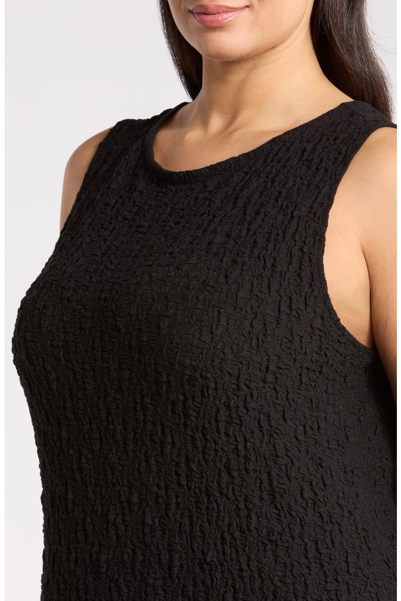 Bateau Neck Textured Organic Cotton Blend Dress, Alternate, color, BLACK