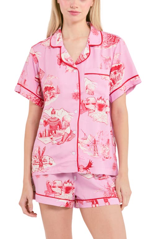Katie Kime Après Ski Toile Pajama Shorts Set In Pink