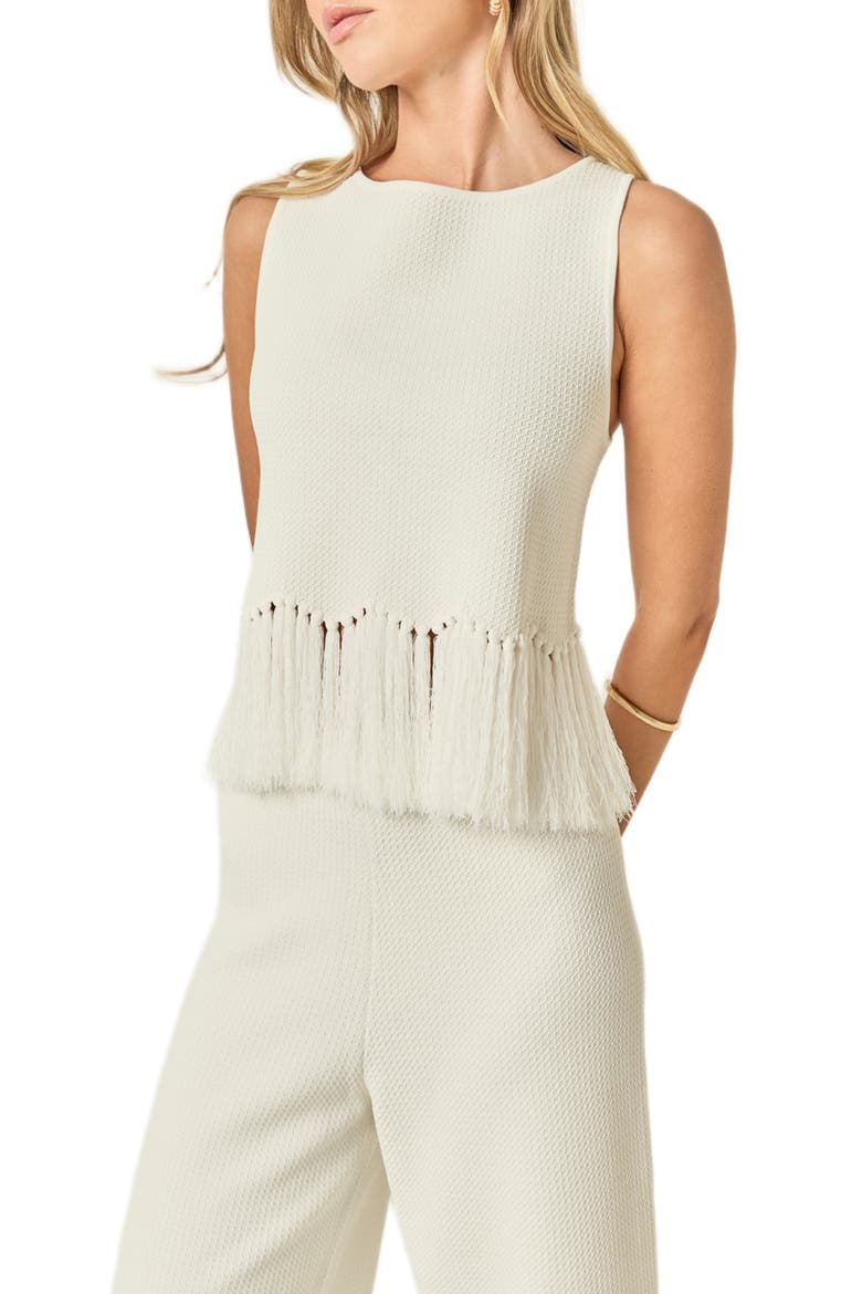 Fringe Hem Waffle Knit Tank, Alternate, color, OFF WHITE