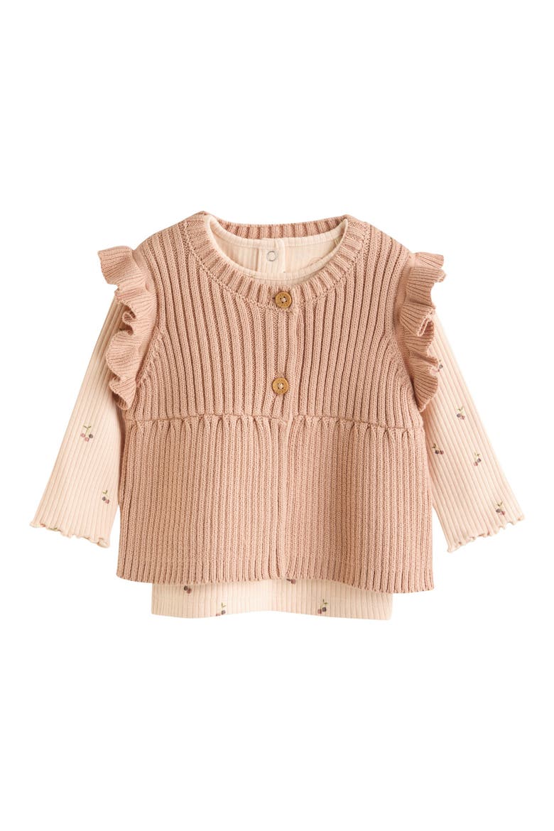 Kids' Ruffle Vest, Rib T-Shirt & Leggings Set, Alternate, color, RUST BROWN