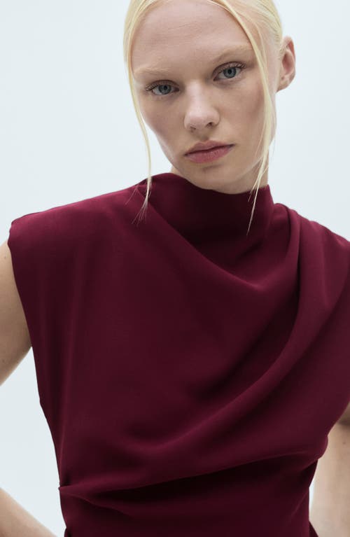 Mango Gathered Crepe Midi Dress In Maroon