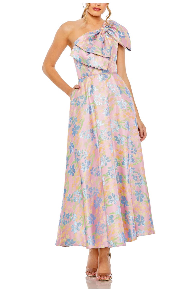 Mac Duggal One Shoulder Embroidered Floral A Line Dress, Main, color, Pink Multi