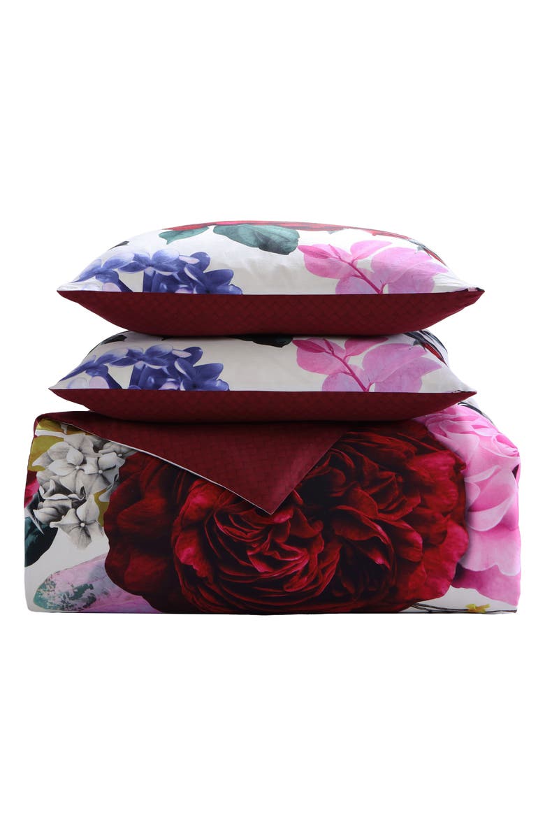 Bebejan Magenta Floral Print 5-Piece Cotton Reversible Comforter Set, Alternate, color, Red