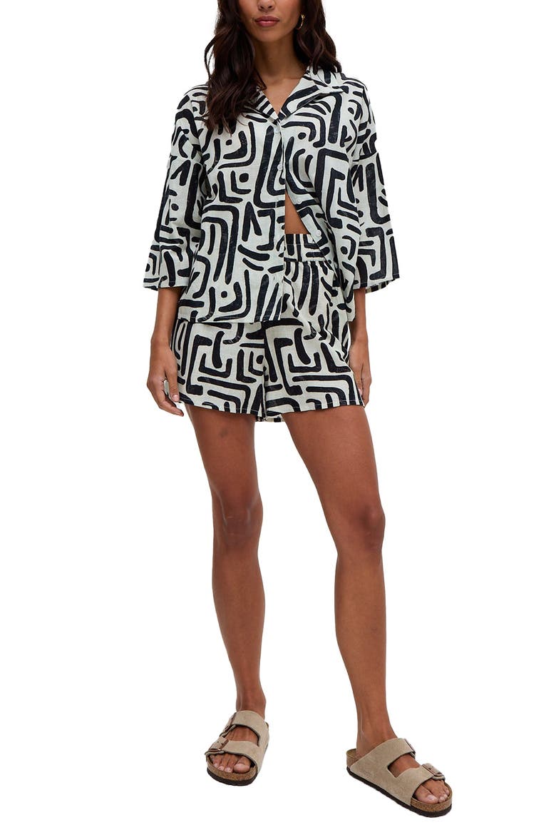 Nicola Paperbag Waist Warhol Print Shorts, Alternate, color, Black