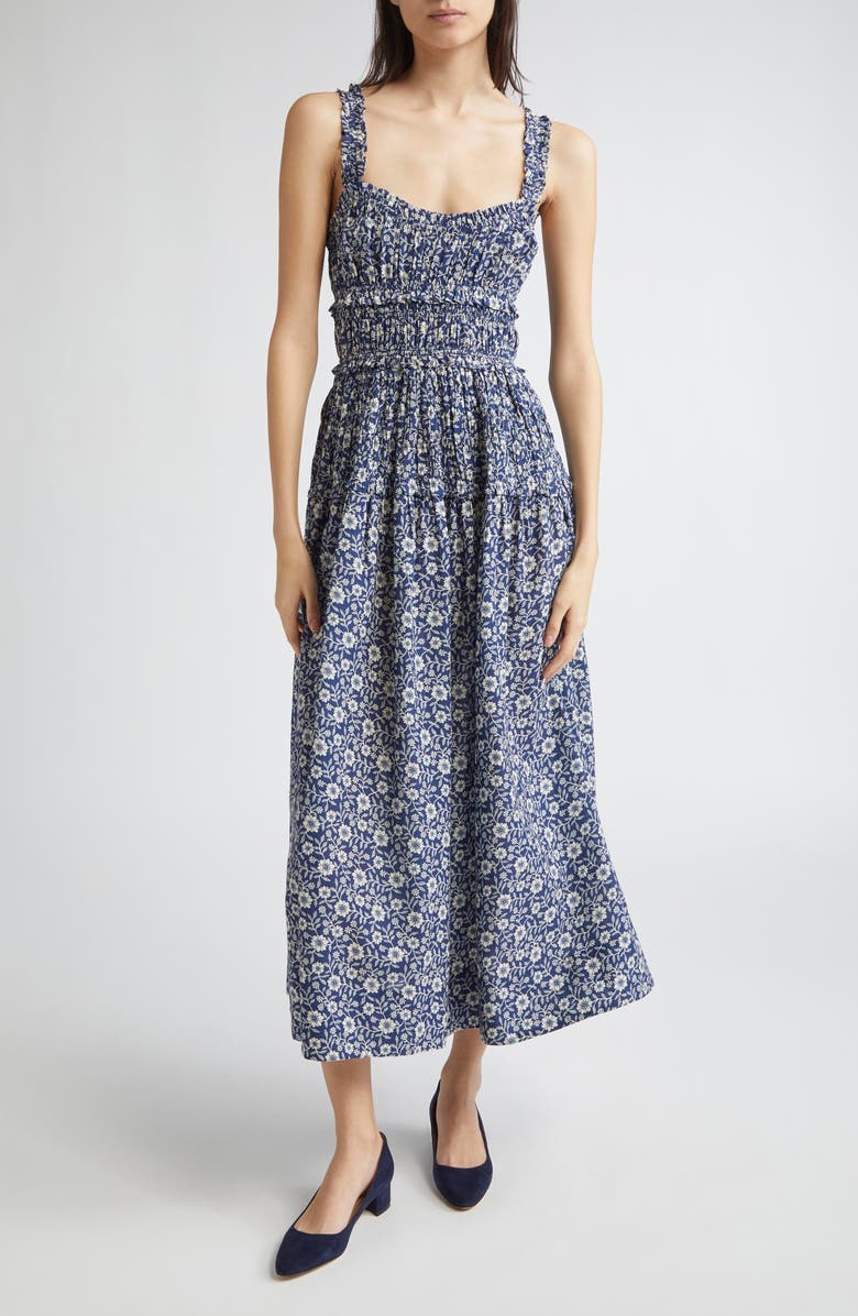 DÔEN Marianne Floral Print Smocked Maxi Dress, Main, color, Jessamine Calico