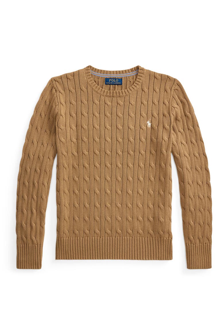 Kids' Combed Cotton Cable Knit Sweater (Nordstrom Exclusive), Main, color, BERKSHIRE TAN