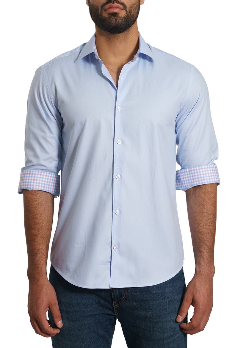 Solid Pima Cotton Button-Up Shirt, Main, color, LIGHT BLUE