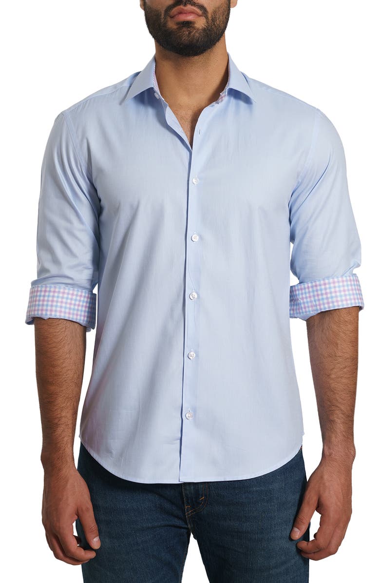Jared Lang Solid Pima Cotton Button-Up Shirt, Main, color, Light Blue