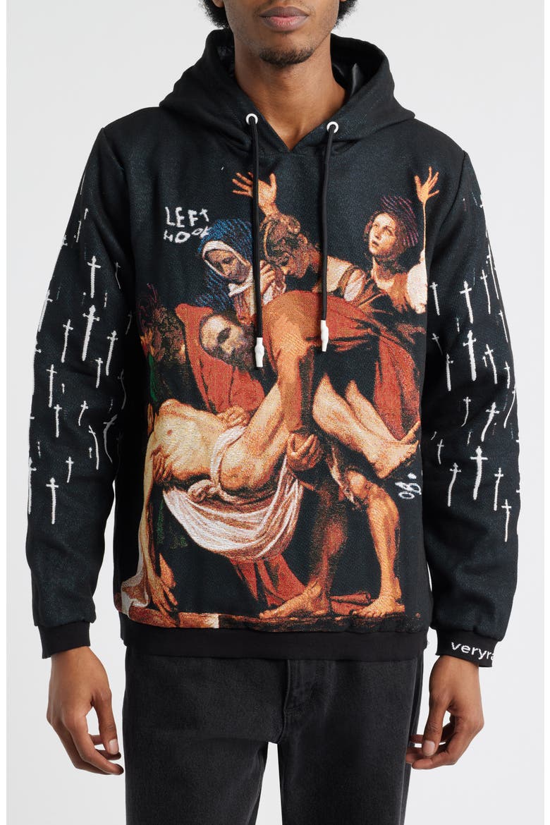 Entombment Jacquard Hoodie, Main, color, BLACK