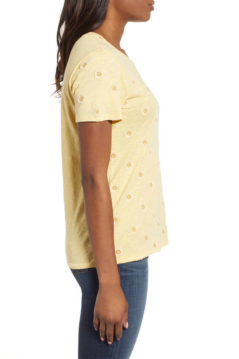 Daisy All Over Embroidered Cotton Tee, Alternate, color, YELLOW