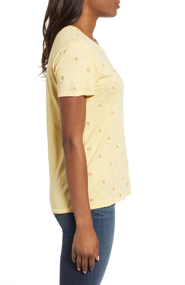 Lucky Brand Daisy All Over Embroidered Cotton Tee, Alternate, color, Yellow