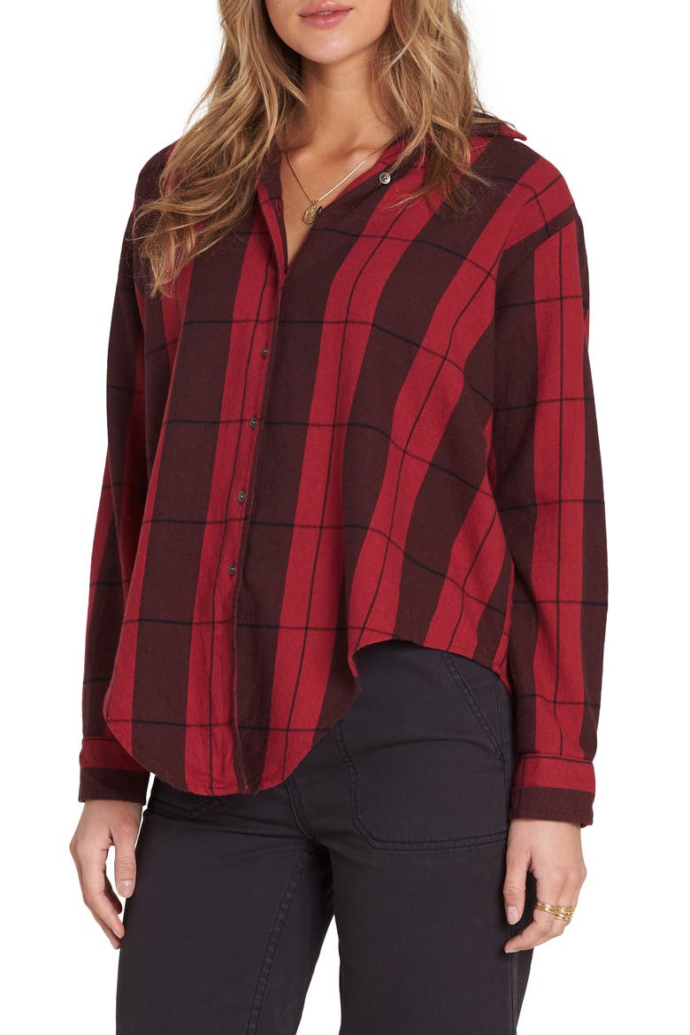 Cozy Down Plaid Tie Waist Top, Alternate, color, GARNET