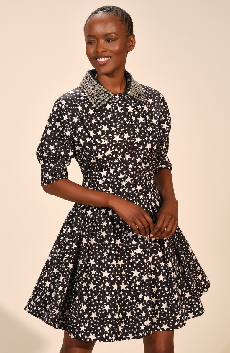 Isaac Mizrahi New York Rhinestone Collar Star Print Cotton Shirtdress, Alternate, color, Starlit Ditsy