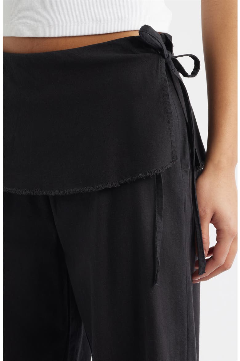 Skirted Cotton & Linen Flare Leg Pants, Alternate, color, BLACK