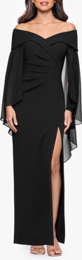 Xscape Evenings Off the Shoulder Capelet Cocktail Dress