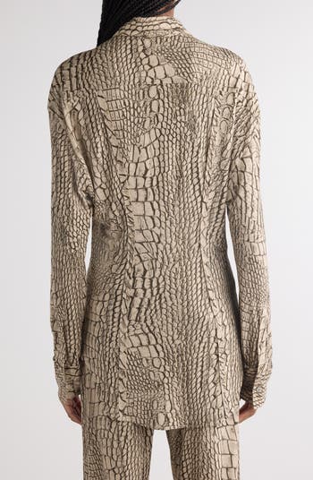 Suri Croc Print Jersey Button-Up Shirt
