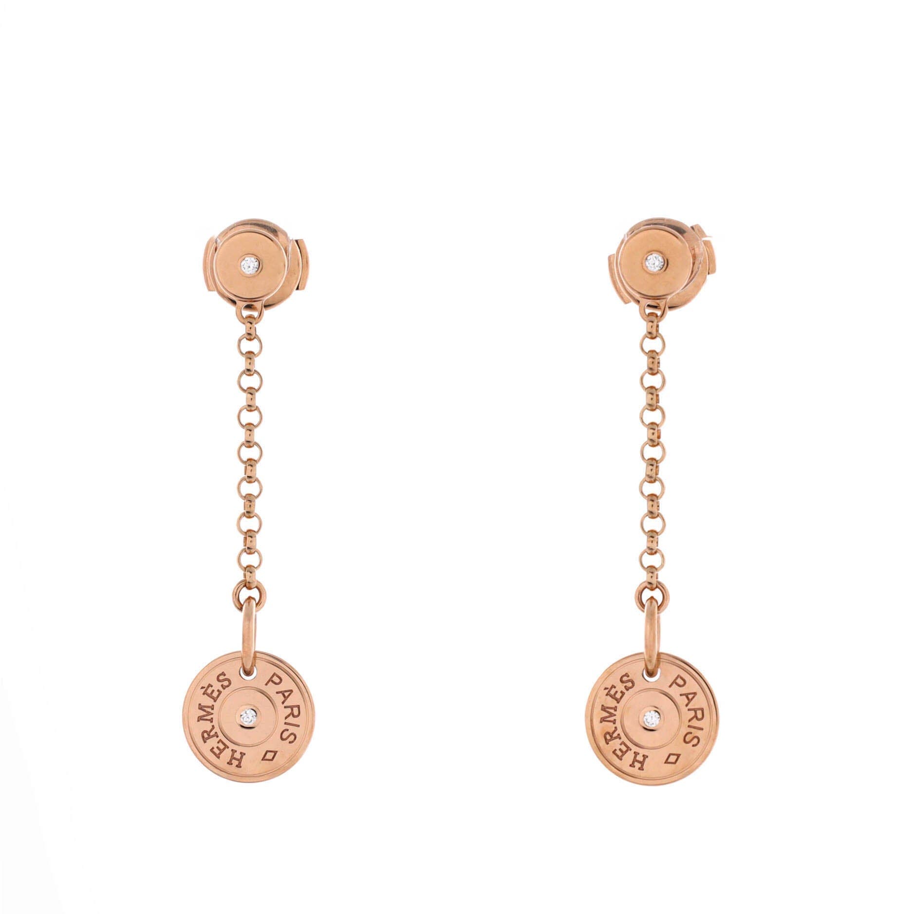 Pre-Owned Hermes Gambade Clou de Selle Earrings 18K Rose Gold with Diamonds, Main, color, Rose Gold