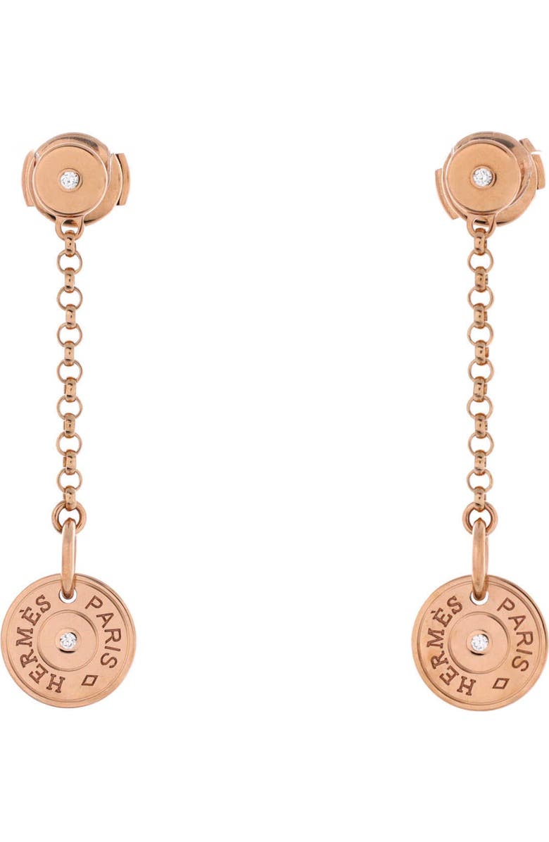 Pre-Owned Hermes Gambade Clou de Selle Earrings 18K Rose Gold with Diamonds, Main, color, Rose Gold