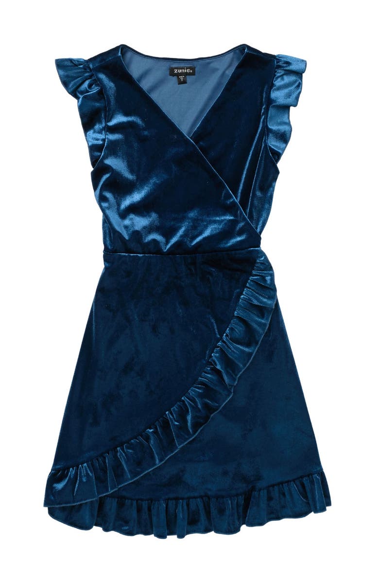 Zunie Flutter Sleeve Ruffle Surplice Dress, Main, color, 