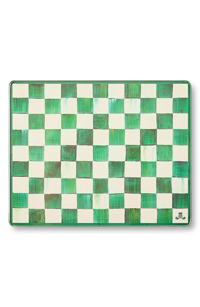 MACKENZIE CHILDS Emerald Check Set of 2 Glass Cutting Boards, Alternate, color, Emerald
