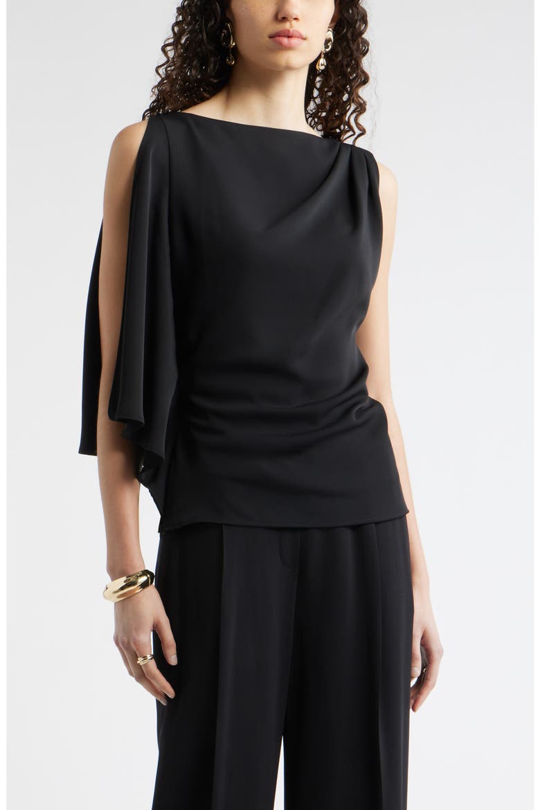Single Split Sleeve Crepe Top, Main, color, BLACK
