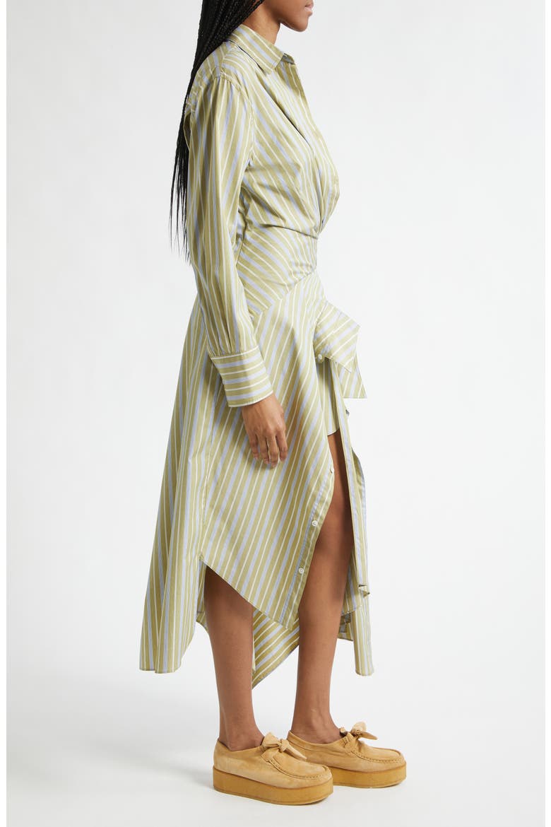 Cascade Stripe Long Sleeve Deconstructed Shirtdress, Alternate, color, LIGHT OLIVE