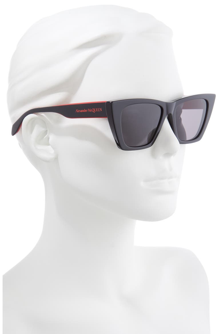 Alexander McQueen 54mm Gradient Cat Eye Sunglasses, Alternate, color, BLACK/ GREY