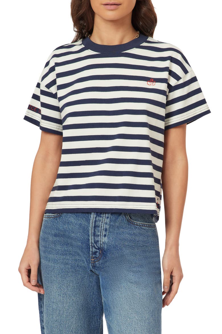 Boxy Yarn Dye Stripe T-Shirt, Main, color, MOOD INDIGO/ SUGAR SWIZZLE