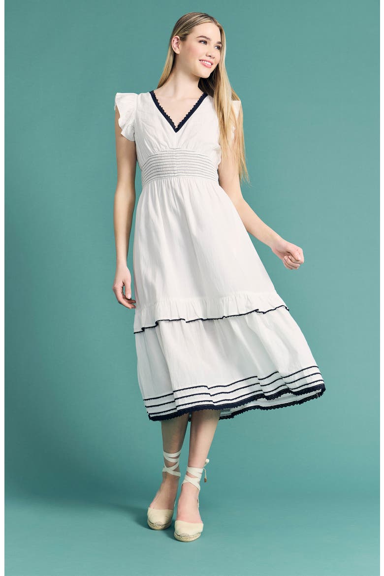 V-Neck Cotton Midi Dress, Alternate, color, IVORY