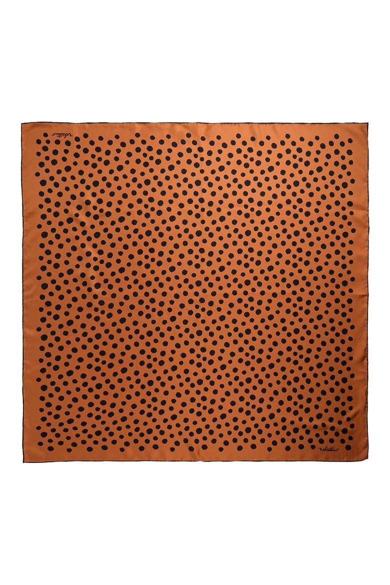 Dalmatian Polka Dot Silk Square Scarf, Main, color, ORANGE