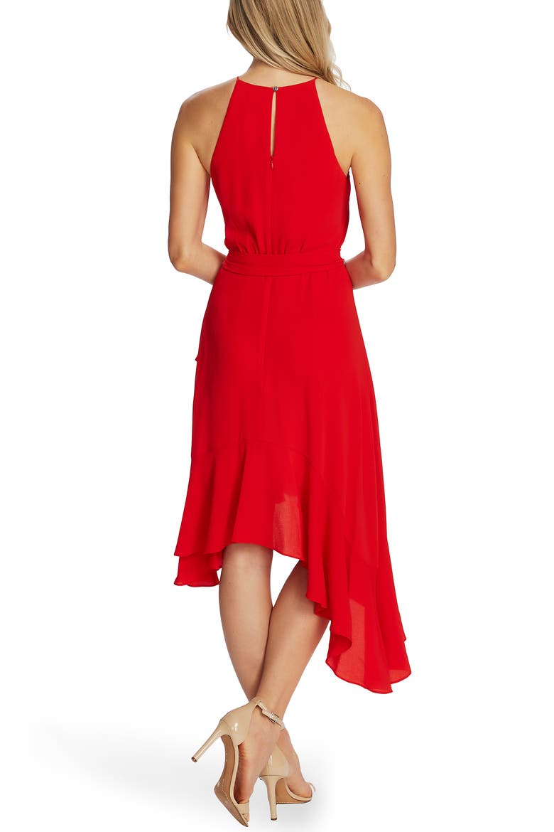 Cascading Ruffle Halter Neck Dress, Alternate, color, CHERRY ROSE