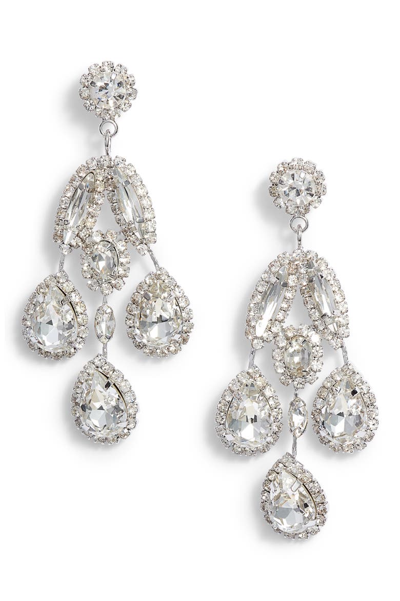 Crystal Drop Earrings, Main, color, SILVER