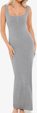 Popilush Shapewear Modal Slimming Lace Trim Henley Tank Maxi Spring Resort Dress